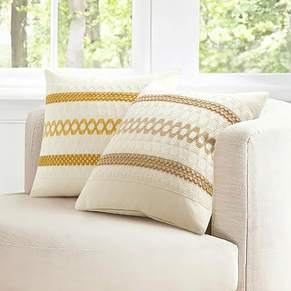 MIULEE Set of 2 Neutral Boho Decorative Pillow Covers 18x18 Inch Farmhouse - Image 7