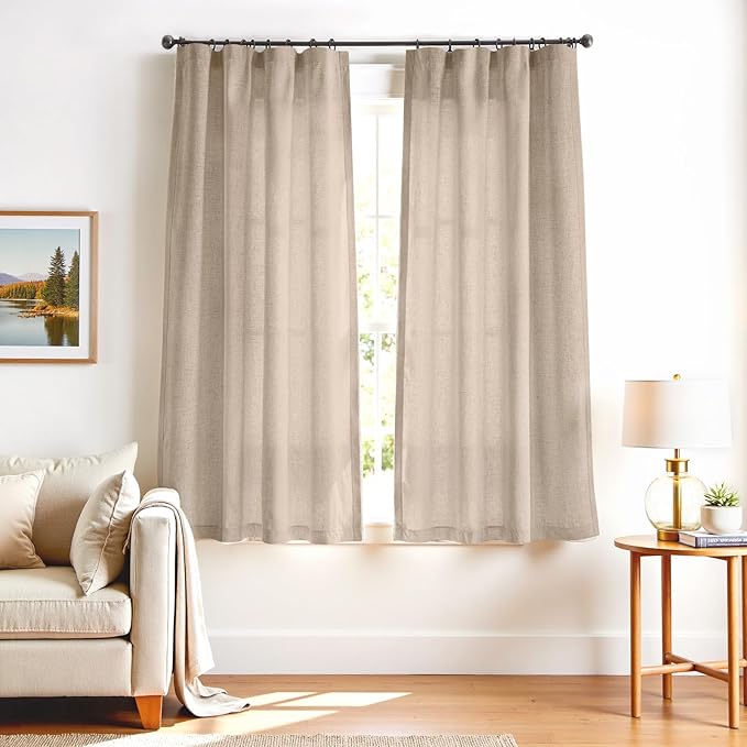 jinchan Taupe Linen Blend Curtains 72 inch Length 2 Panels by JINCHAN