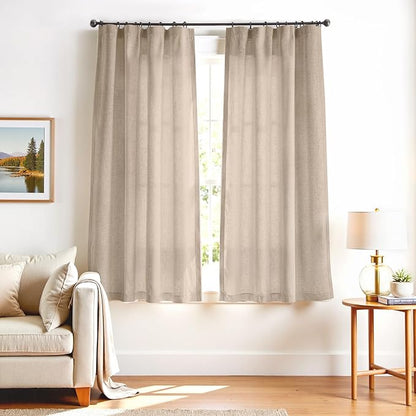 jinchan Taupe Linen Blend Curtains 72 inch Length 2 Panels by JINCHAN