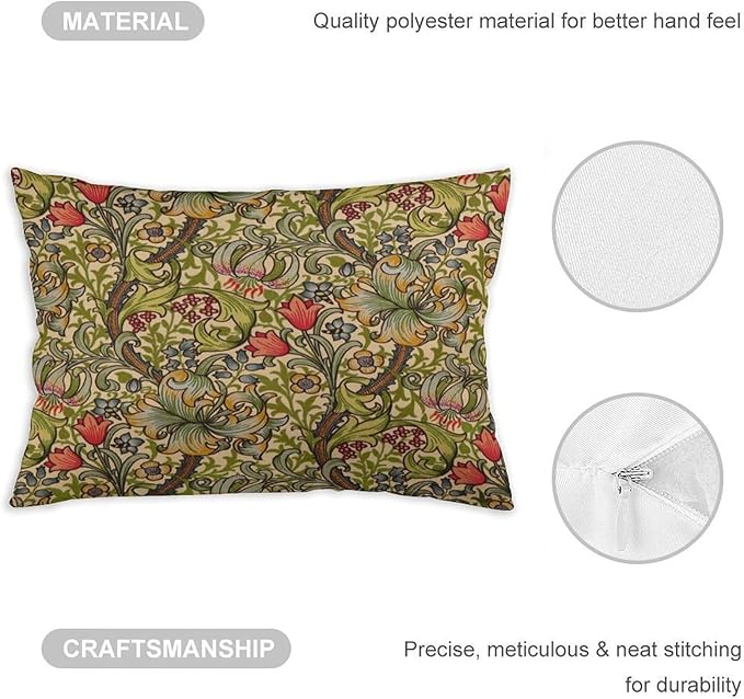 Golden Floral Flower William Morris Throw Pillow Covers 12x20 Inch Aesthetic - Image 3