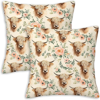 Highland Cow Throw Pillow Covers Set of 2 | 18x18 Inches Cushion Cases by Unknown