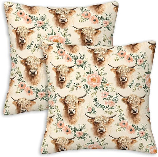 Highland Cow Throw Pillow Covers Set of 2 | 18x18 Inches Cushion Cases by Unknown