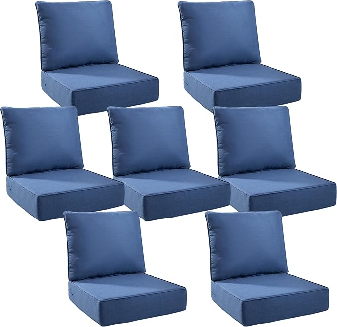 6" Thick Outdoor Cushions 24x24x6, 7-Set Deep Seat Patio Cushions by Pugire