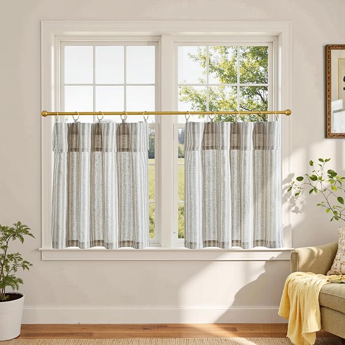 jinchan Striped Linen Kitchen Curtains by JINCHAN