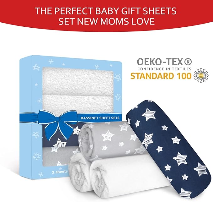Bassinet Sheets & Waterproof Bassinet Mattress Pad Protector 4 Pack Set - Image 4