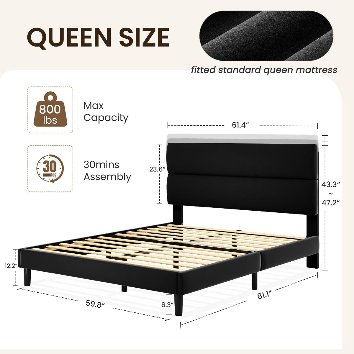 grusign queen size platform bed frame with velvet shown in use
