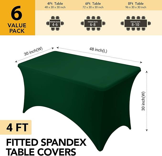 6-Pack Premium Hunter Green Spandex Tablecloths - Image 6