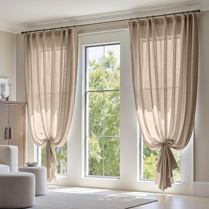 jinchan Taupe Linen Blend Curtain 108 inch Extra Long 1 Panel Extra Long - Image 3
