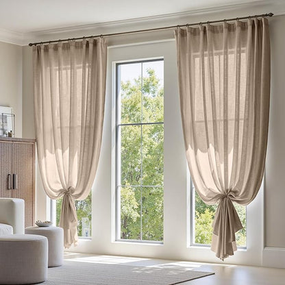 jinchan Taupe Linen Blend Curtain 108 inch Extra Long 1 Panel Extra Long - Image 3