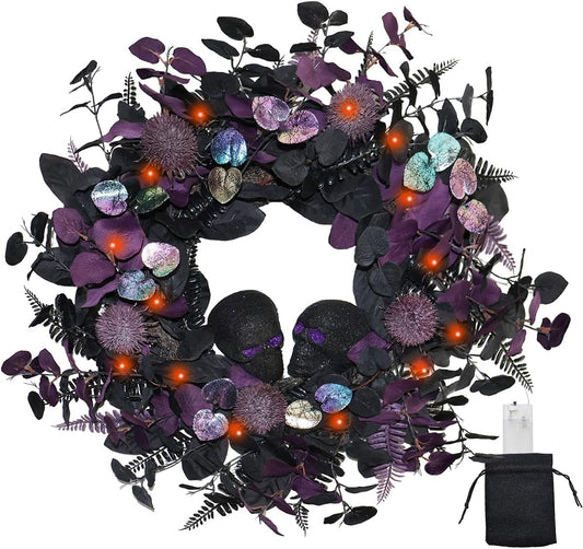 22" Prelit Halloween Wreaths for Front Door with 40 LEDs