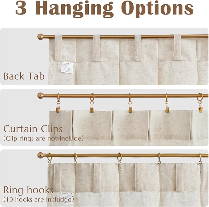 jinchan Pinch Pleated Linen Blend Curtains 45 Inch 2 Panels Light Filtering - Image 5
