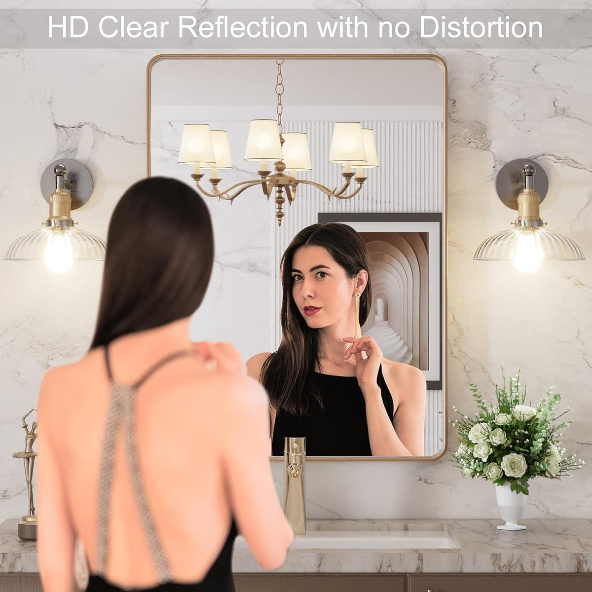 loaao 22"x30" gold bathroom mirror shown in use
