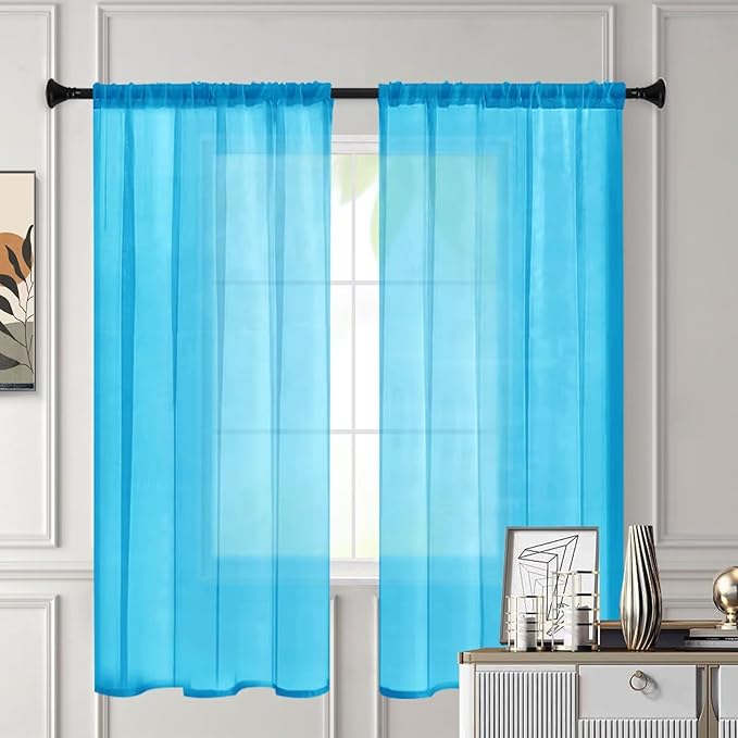 Sheer Curtains 45 Inches Long 2 Panels, Rod Pocket Short Curtain - Image 3