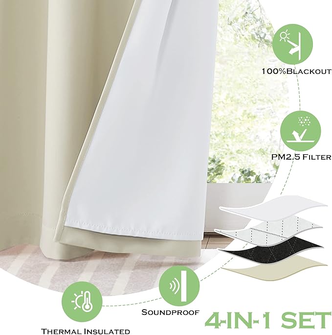 KGORGE Soundproof & Dust Particle Filtering Curtains 100% Blackout Window Cover - Image 5