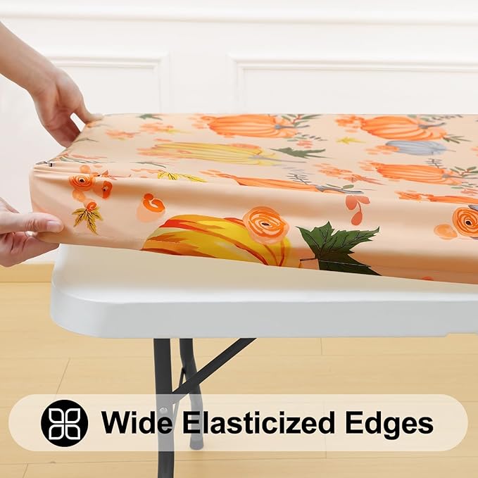 Smiry Plastic Thanksgiving Tablecloth, Pumpkin Wipeable Flannel Backed Vinyl - Image 2