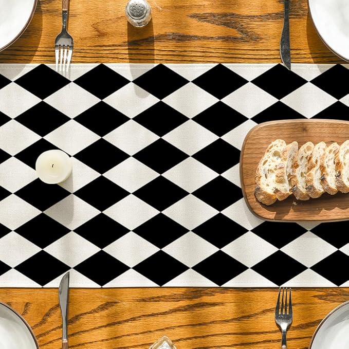Artoid Mode Diamond Plaid Black Table Runner, Seasonal Halloween Party Kitchen - Image 3