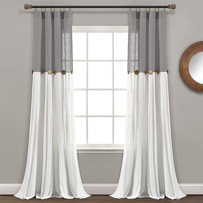 Lush Decor Linen Button Window Curtain Panel, Dark Gray & Off White by LushDecor