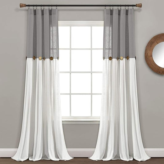 Lush Decor Linen Button Window Curtain Panel, Dark Gray & Off White by LushDecor