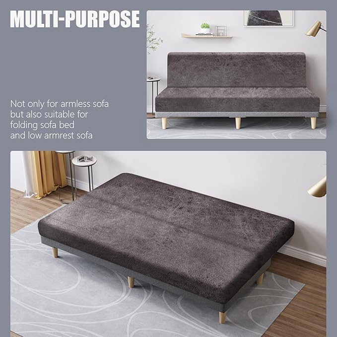 molasofa Leather Like Stretch Futon Slipcover Armless Futon Bed Sofa Cover - Image 5