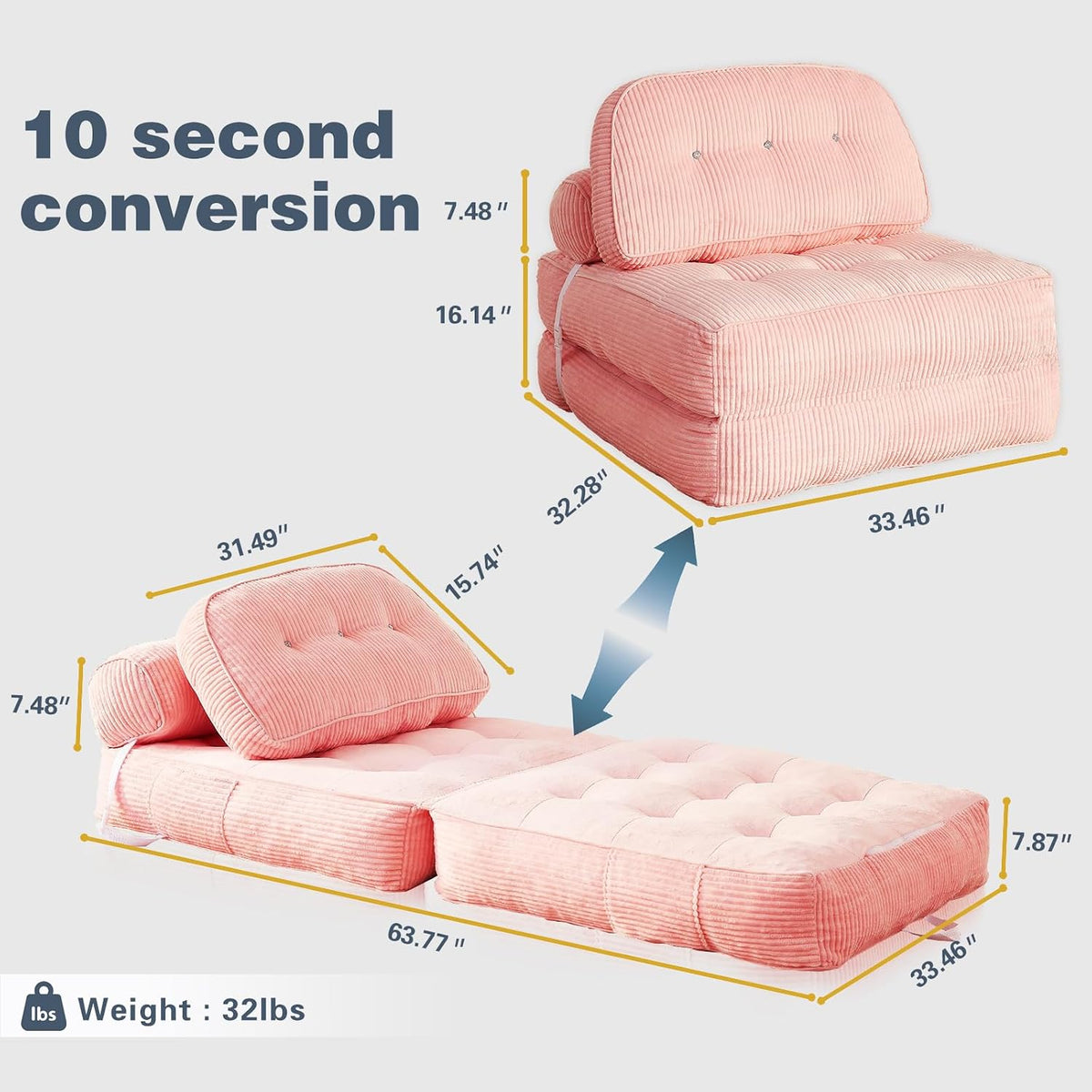 folding sofa bed, flannel futon couch bed with shown in use
