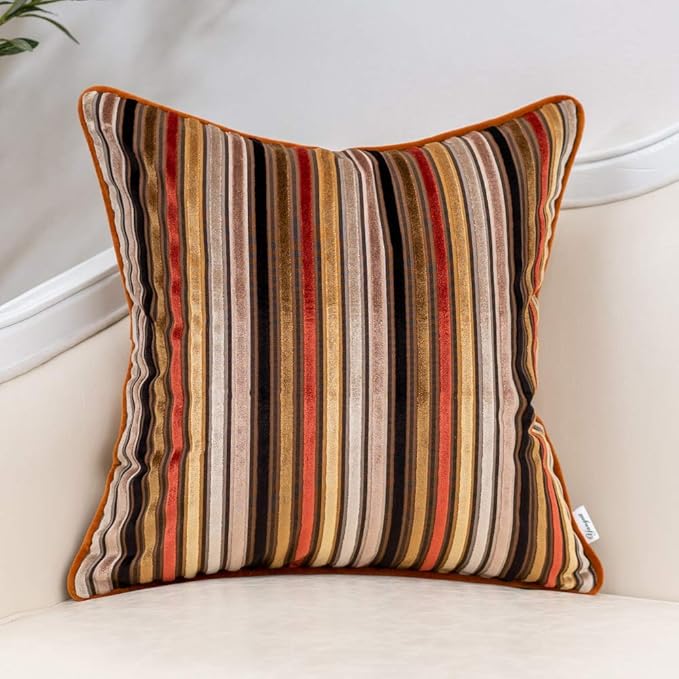 Yangest Orange Striped Throw Pillow Cover Multicolor Velvet Cushion Cover by Yangest