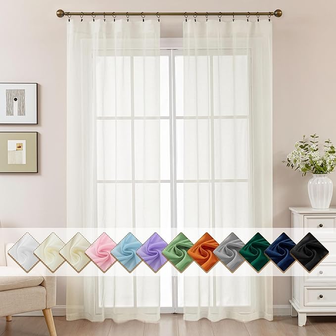 Ivory Sheer Curtains 84 Inches Long, Privacy Semi Sheer Curtains by ABLUEN