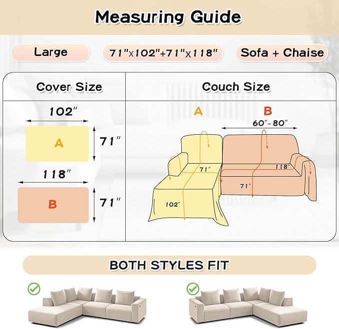 MYSKY HOME Couch Cover for Sectional Sofa, 2 Pieces Chenille Couch Covers for L - Image 6