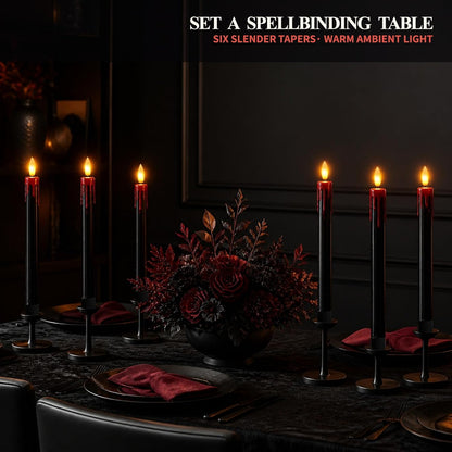 Patiphan Rechargeable Halloween Flameless Taper Candles with Remote, 6 Pcs