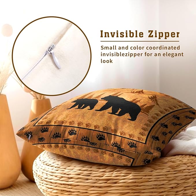Bear Throw Pillow Covers 16x16 Inch Set of 2 Retro Brown Mountain Decorative - Image 4