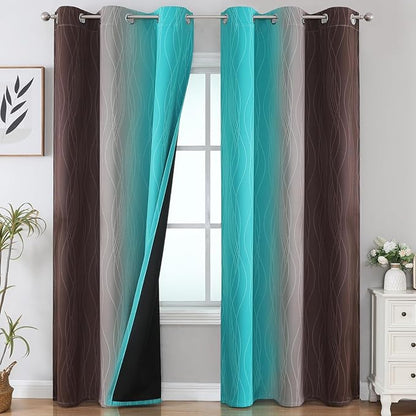 Estelar Textiler Brown and Teal Room Darkening Blackout Curtains 84 Inch Length by ESTELARTEXTILER