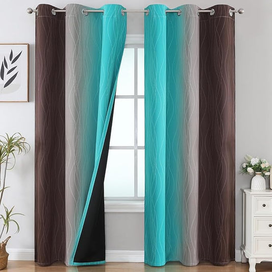 Estelar Textiler Brown and Teal Room Darkening Blackout Curtains 84 Inch Length by ESTELARTEXTILER