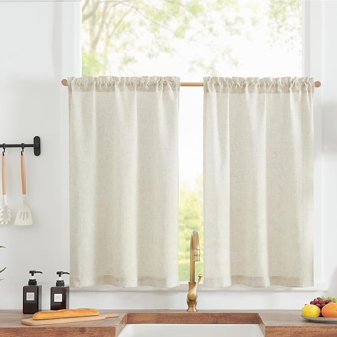 jinchan Linen Textured Tier Curtains 36 Inch by JINCHAN