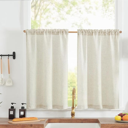 jinchan Linen Textured Tier Curtains 24 Inch by JINCHAN