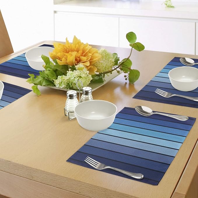 Ambesonne Navy Place Mats Set of 4, Plaques in Marine Tones Border Lines - Image 4