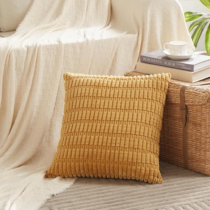 Fancy Homi 4 Packs Mustard Yellow Decorative Throw Pillow Covers 24x24 Inch - Image 2