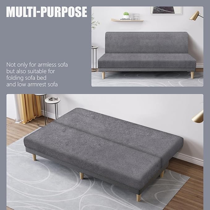 molasofa Leather Like Stretch Futon Slipcover Armless Futon Bed Sofa Cover - Image 5