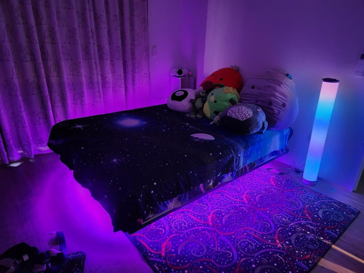 floating bed frame with smart led lights metal, view 9