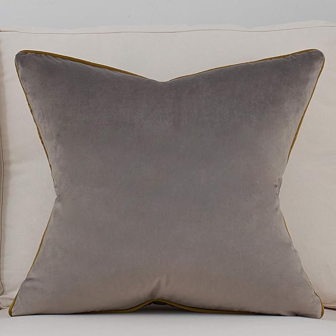 Avigers 18 x 18 Inch Gray Gold Leather Striped Lines Velvet Cushion Case Luxury - Image 2