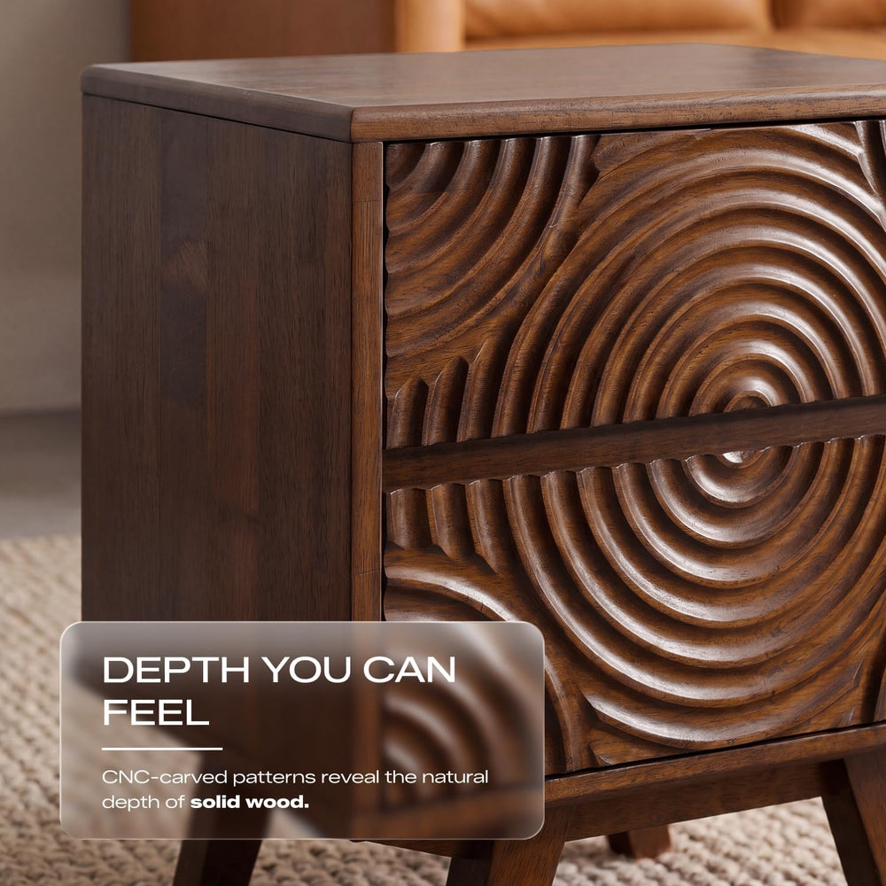 Acacia Harmony Solid Wood Nightstand with 2 Drawers, Bedside Table, Walnut
