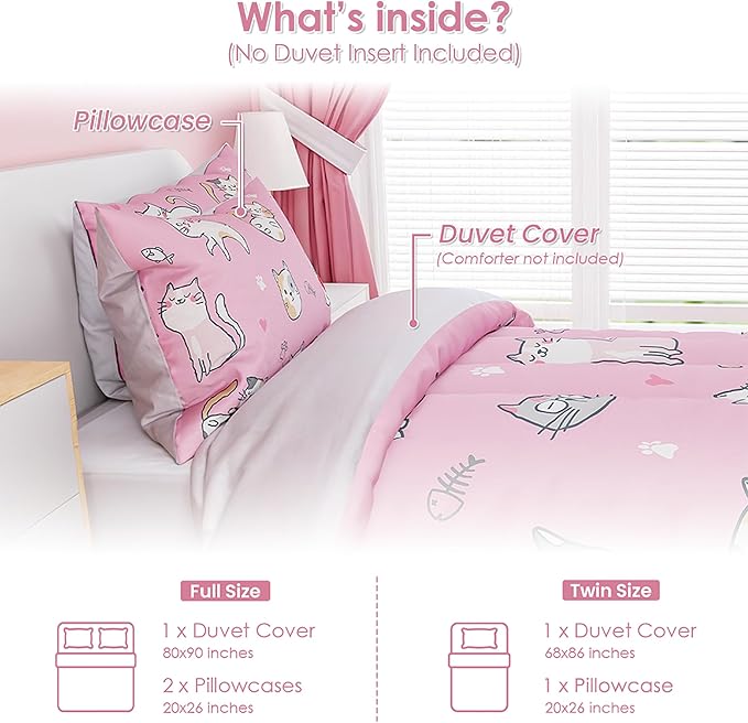 Cat Duvet Cover Sets Full Size for Kids Girls, Incude 1 Polyester Comforter - Image 2