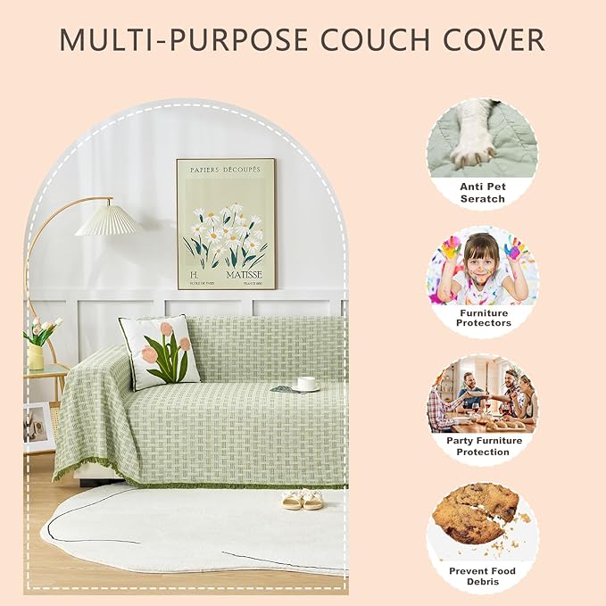 Green Couch Cover Blanket Cute Geometrical Jacquard Washable Sofa Cover - Image 6