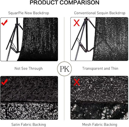 SquarePie Sequin Backdrop Less See Through Background for Wedding Halloween Party 7FT x 7FT Black