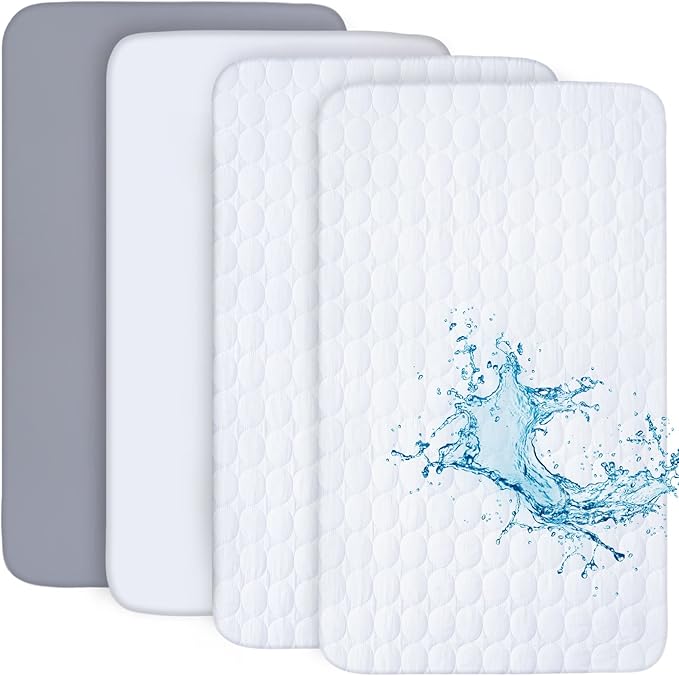2 Pack Fitted Crib Sheets & 2 Pack Waterproof Crib Mattress Protectors by Bilobanbabybedding