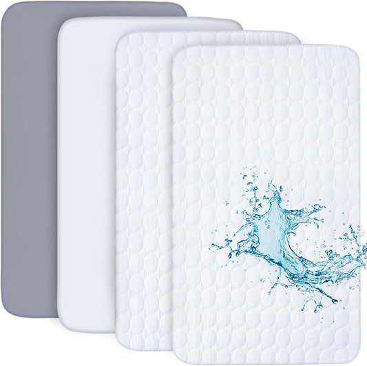 2 Pack Fitted Crib Sheets & 2 Pack Waterproof Crib Mattress Protectors by Bilobanbabybedding