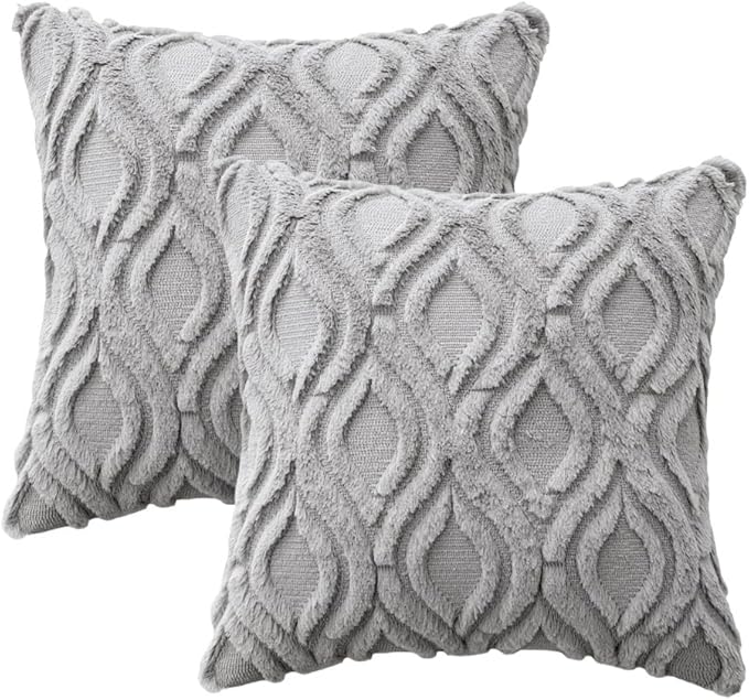 MIULEE Light Grey Throw Pillow Covers 18x18 Inch, Soft Winter Plush Faux Wool - Image 6