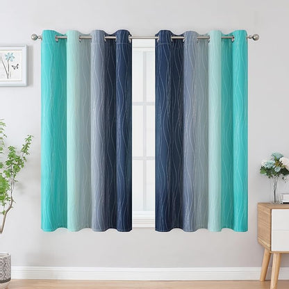 Estelar Textiler Navy Blue and Teal Blackout Curtains 45 Inch Length, Full - Image 2