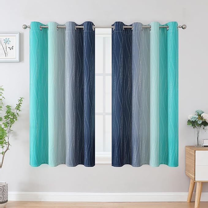Estelar Textiler Navy Blue and Teal Blackout Curtains 54 Inch Length, Full - Image 2