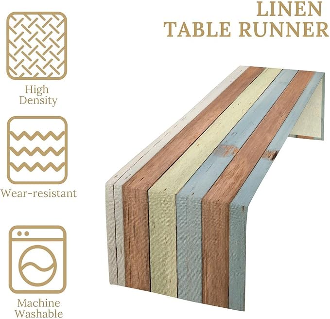 Blue White Fresh Wood Table Runner Abstract Strip Wood Texture Kitchen Dinner - Image 7