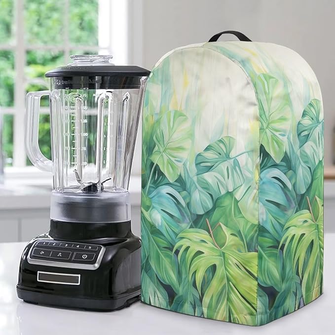 Green Palm Leaf Print Blender Dust Cover by NETILGEN