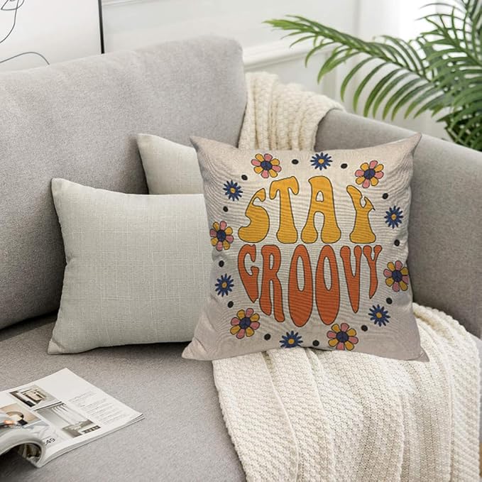 TKS MITLAN Retro Stay Groovy Slogan Decorative Pillow Covers Hippie Flowers in - Image 5